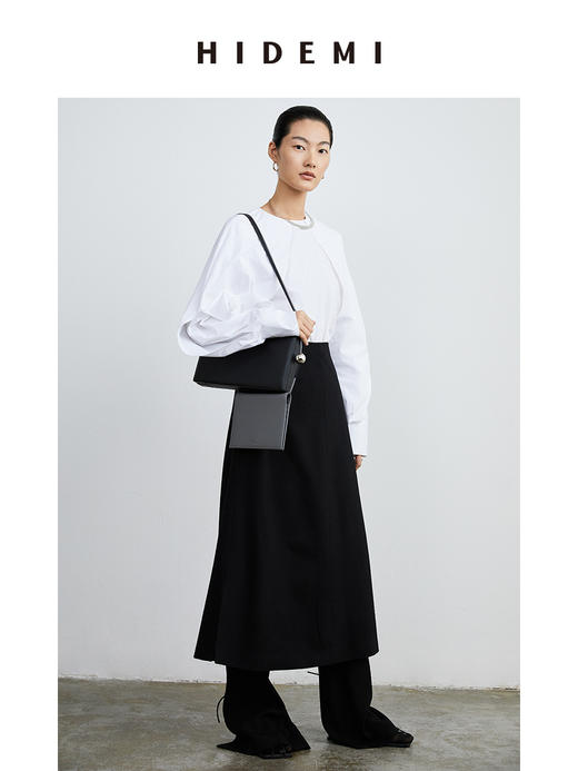 HIDEMI 黑色斜纹羊毛厚款半身裙 商品图7