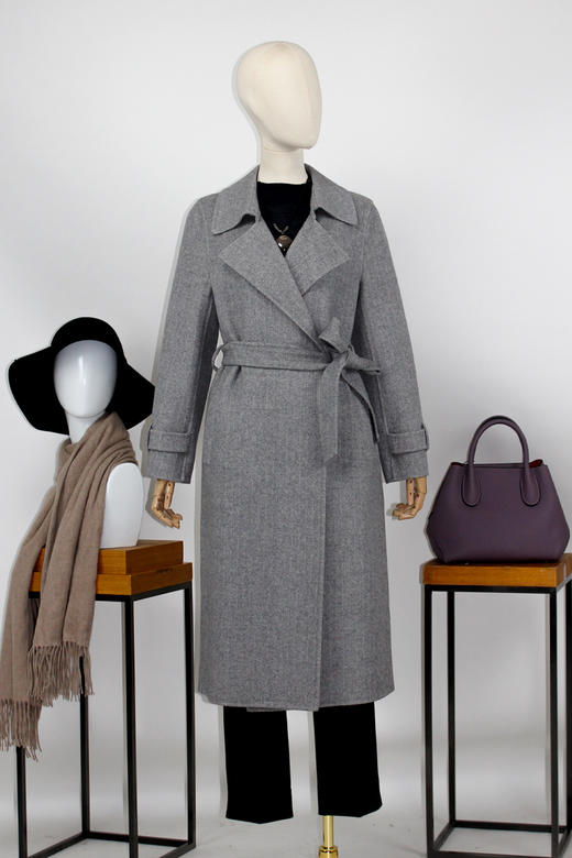 FOCALS福柯斯冬季新款中长款人字纹羊毛兔毛双面呢大衣FYJDK890A2 商品图5