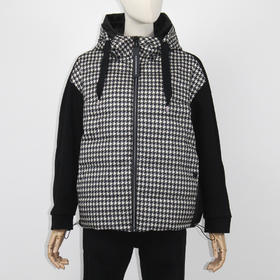 FOCALS福柯斯女装冬季新款印花休闲拼接连帽短款羽绒服F2Y3D523NW