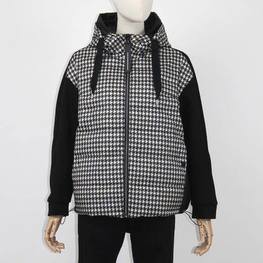 FOCALS福柯斯女装冬季新款印花休闲拼接连帽短款羽绒服F2Y3D523NW 商品图0