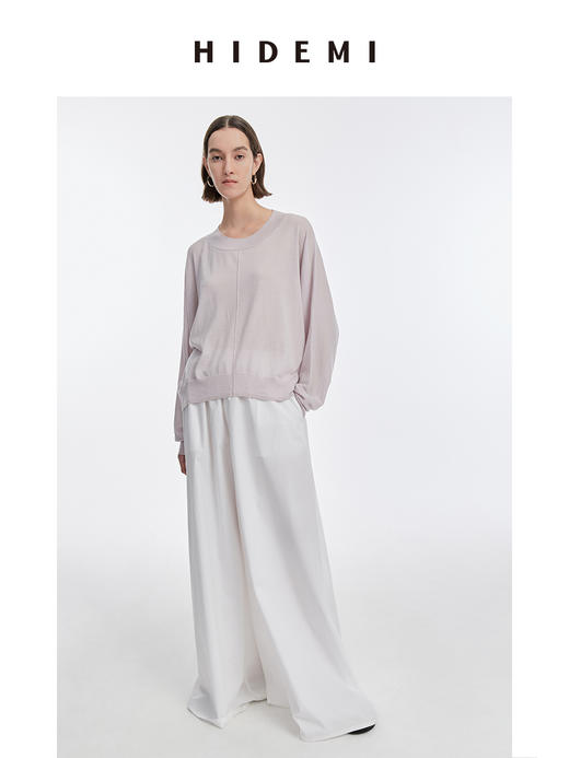 HIDEMI 美利奴羊毛廓形落肩宽松毛衣/奶茶色/香芋粉紫 商品图8