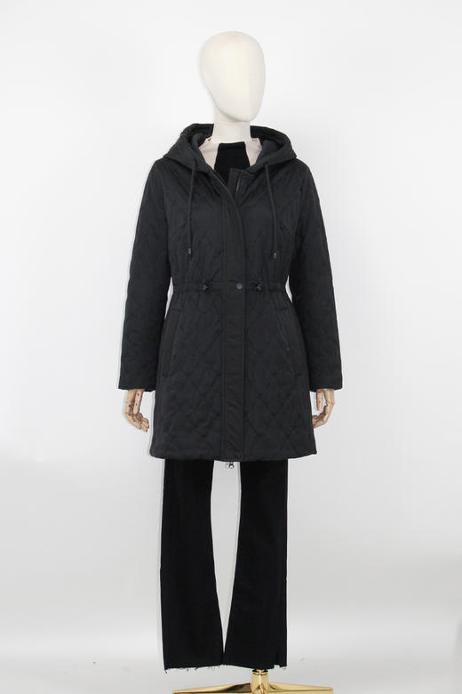 FOCALS福柯斯新款刺绣菱格宽薄棉服中长款连帽棉服F2YDE701N1 商品图5