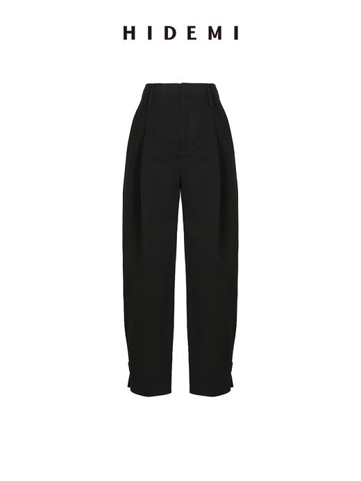 HIDEMI 简约脚口可调节扣襻微茧型斜纹厚款九分裤/ 乳白色/黑色 商品图9