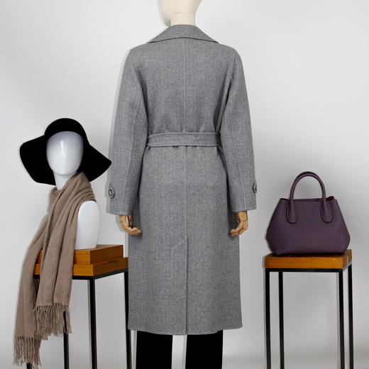 FOCALS福柯斯冬季新款中长款人字纹羊毛兔毛双面呢大衣FYJDK890A2 商品图2