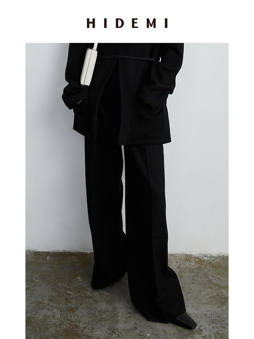 HIDEMI 黑色斜纹羊毛厚款阔腿裤 商品图6