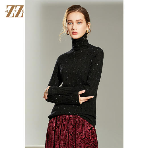 佐尔美2021冬季新款 100%山羊绒高领Z字针绣法羊绒衫女E14MS08 商品图1