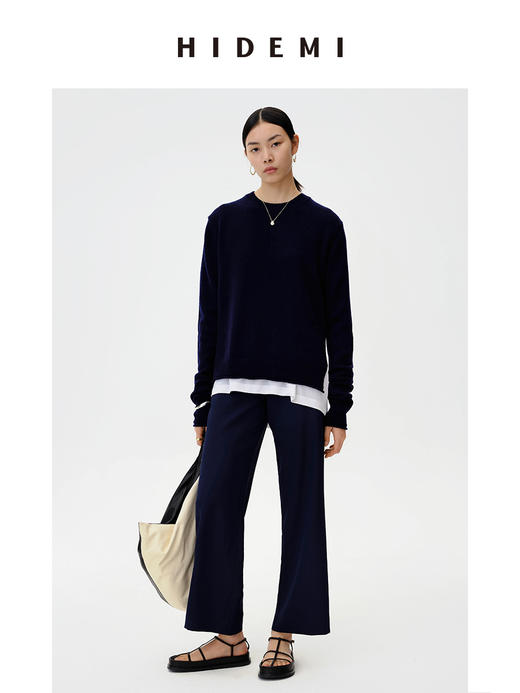 HIDEMI 美利奴羊毛藏蓝色卷边毛衣 商品图3