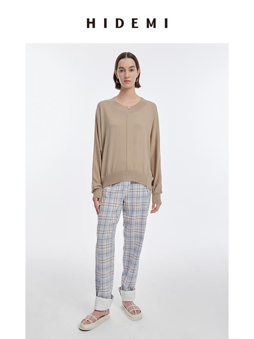 HIDEMI 美利奴羊毛廓形落肩宽松毛衣/奶茶色/香芋粉紫 商品图1