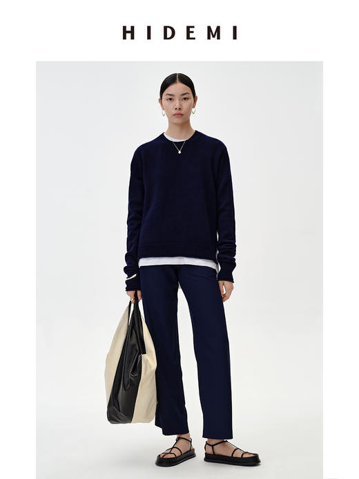 HIDEMI 美利奴羊毛藏蓝色卷边毛衣 商品图1