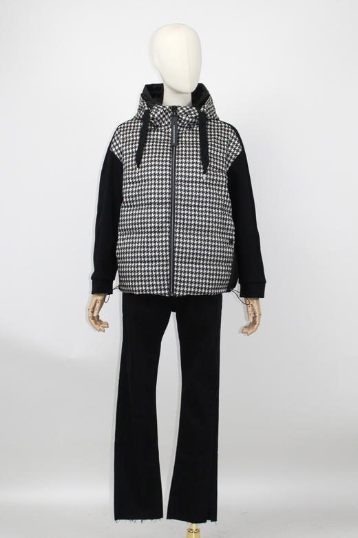 FOCALS福柯斯女装冬季新款印花休闲拼接连帽短款羽绒服F2Y3D523NW 商品图5