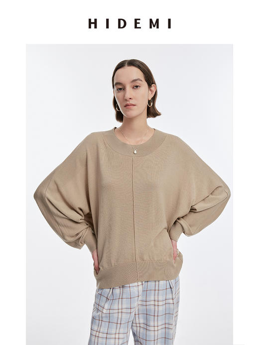 HIDEMI 美利奴羊毛廓形落肩宽松毛衣/奶茶色/香芋粉紫 商品图6