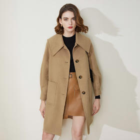 LH9A8斯尔丽瑟俪2021新款翻领淑女气质单排扣大口袋收口袖大衣女双面呢