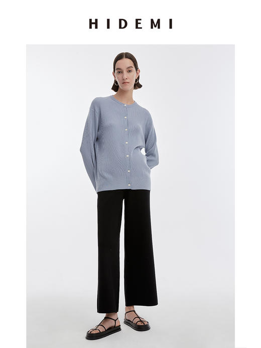 HIDEMI 美利奴羊毛中厚款纽扣开衫/雾霾蓝/巧克力色 商品图2