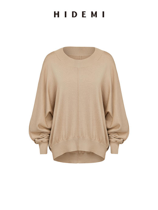 HIDEMI 美利奴羊毛廓形落肩宽松毛衣/奶茶色/香芋粉紫 商品图11