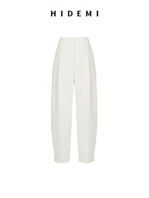HIDEMI 简约脚口可调节扣襻微茧型斜纹厚款九分裤/ 乳白色/黑色 商品图10