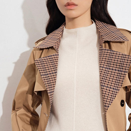 诗篇皮拌扣长款风衣6C31307030 商品图3