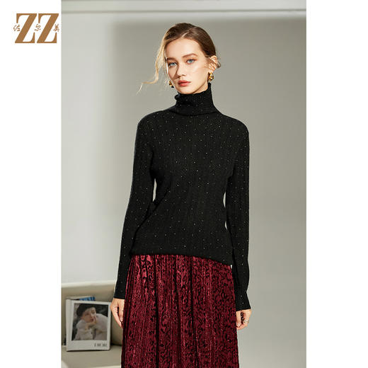 佐尔美2021冬季新款 100%山羊绒高领Z字针绣法羊绒衫女E14MS08 商品图2