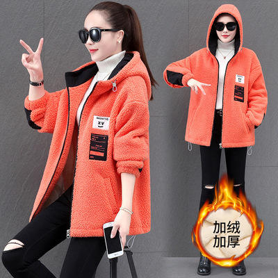 SP-2-1513潮牌羊羔绒外套2021年新款女秋冬颗粒羊羔毛休闲百搭加绒加厚卫衣 商品图3