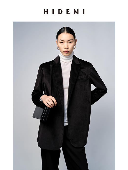 HIDEMI 黑色日本丝绒廓形两粒扣多穿式西装 商品图1
