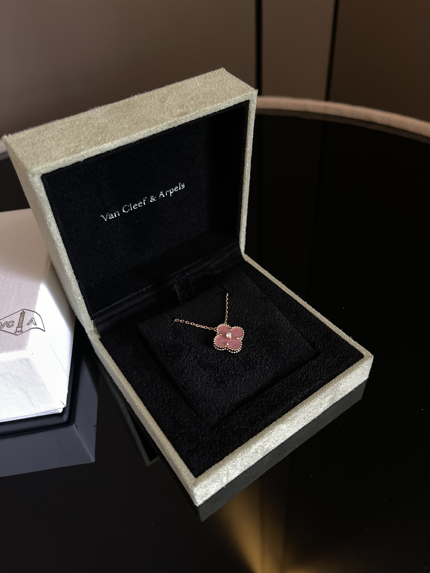 vca梵克雅宝圣诞限量版樱花粉94四叶草项链