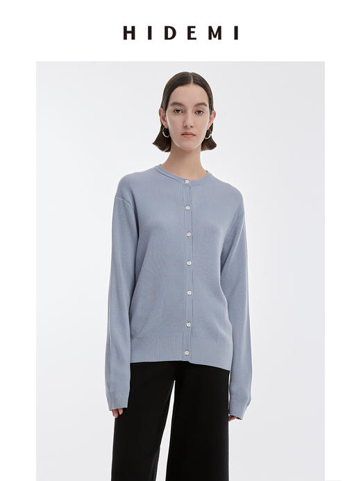 HIDEMI 美利奴羊毛中厚款纽扣开衫/雾霾蓝/巧克力色 商品图1