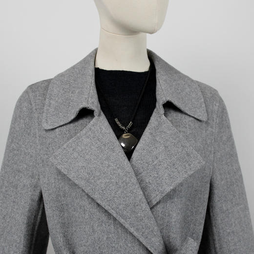 FOCALS福柯斯冬季新款中长款人字纹羊毛兔毛双面呢大衣FYJDK890A2 商品图3