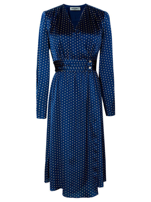 剩S 米思阳今年流行的裙子秋优雅小众初恋收腰飘逸蓝色波点连衣裙1712 商品图4