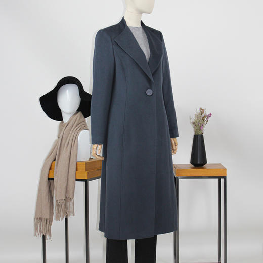 FOCALS福柯斯冬季新款修身长款纯色羊毛大衣外套FYJDK910BA 商品图1