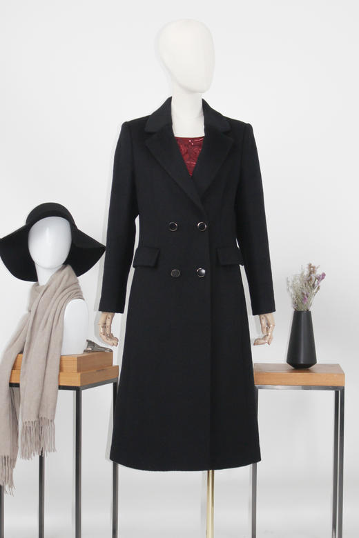 FOCALS福柯斯冬季新款修身中长款双排扣羊毛大衣外套FYBDK797N1 商品图5