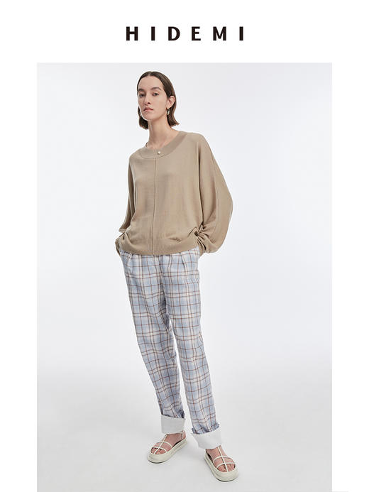 HIDEMI 美利奴羊毛廓形落肩宽松毛衣/奶茶色/香芋粉紫 商品图3