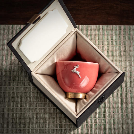 【杯子】茶具 陶瓷茶杯 胭脂釉镶银 主人杯 功夫茶 品茗杯 餐饮用具 商品图1