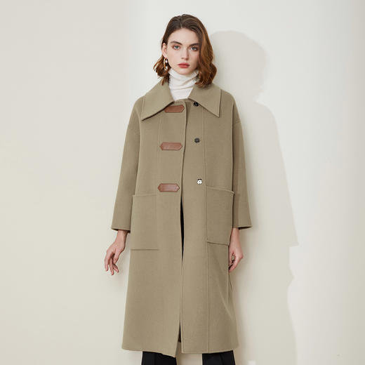 LH9C3斯尔丽瑟俪2021秋冬新款暗门襟气质大口袋羊毛双面呢中长款大衣 商品图0