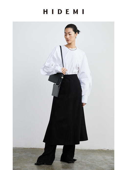 HIDEMI 黑色斜纹羊毛厚款半身裙 商品图6