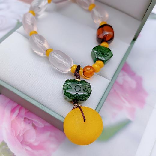 粉晶血珀蜜蜡单圈手串 商品图2