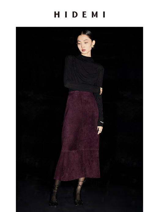 HIDEMI 勃艮第红麂皮套装 纽扣式背心/半身长裙 商品图10