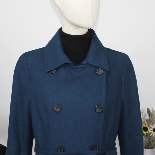 FOCALS福柯斯新款修身双排扣中长款羊毛混纺风衣外套FYLCF602BA 商品图3