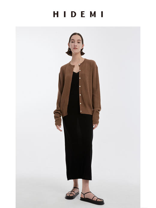 HIDEMI 美利奴羊毛中厚款纽扣开衫/雾霾蓝/巧克力色 商品图5