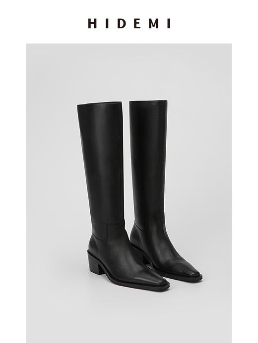 HIDEMI 牛漆皮/牛皮方尖头擦色做旧感女鞋中跟增高长靴 商品图7