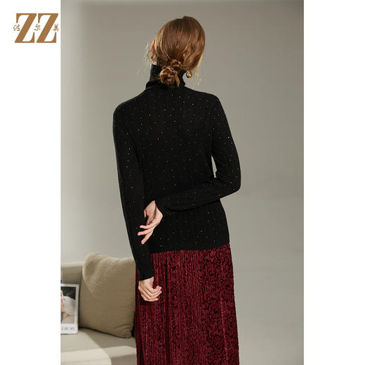 佐尔美2021冬季新款 100%山羊绒高领Z字针绣法羊绒衫女E14MS08 商品图4