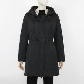 FOCALS福柯斯新款刺绣菱格宽薄棉服中长款连帽棉服F2YDE701N1