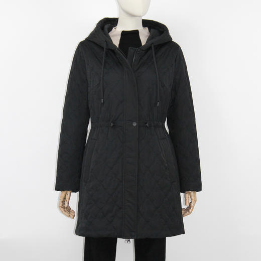 FOCALS福柯斯新款刺绣菱格宽薄棉服中长款连帽棉服F2YDE701N1 商品图0