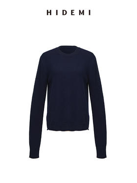 HIDEMI 美利奴羊毛藏蓝色卷边毛衣