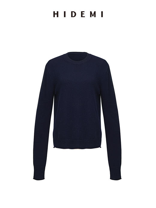 HIDEMI 美利奴羊毛藏蓝色卷边毛衣 商品图0