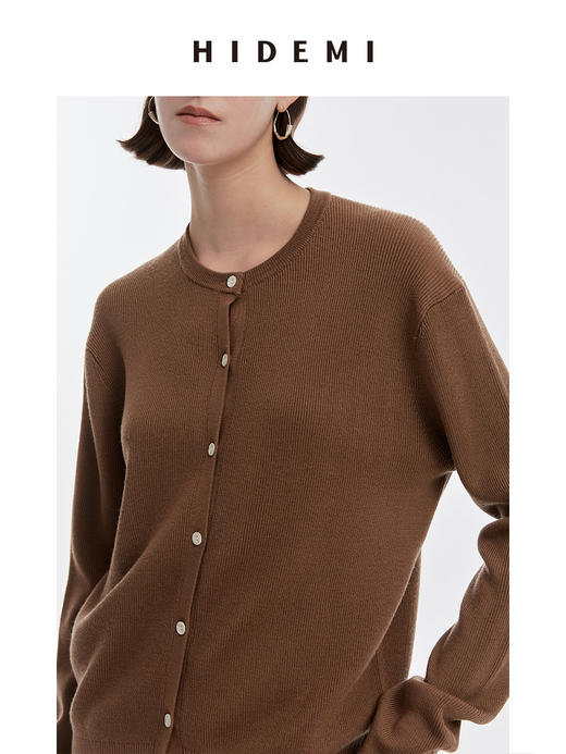 HIDEMI 美利奴羊毛中厚款纽扣开衫/雾霾蓝/巧克力色 商品图11