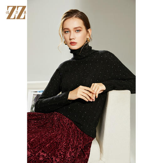 佐尔美2021冬季新款 100%山羊绒高领Z字针绣法羊绒衫女E14MS08 商品图0