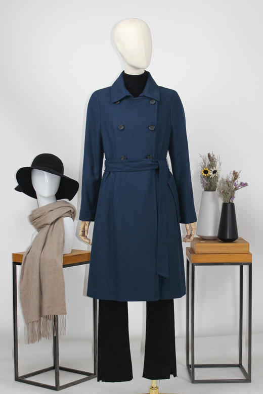 FOCALS福柯斯新款修身双排扣中长款羊毛混纺风衣外套FYLCF602BA 商品图5