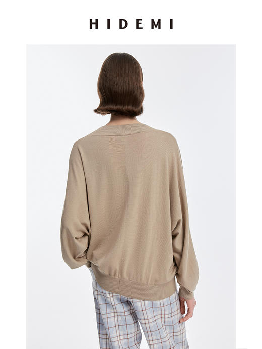 HIDEMI 美利奴羊毛廓形落肩宽松毛衣/奶茶色/香芋粉紫 商品图5