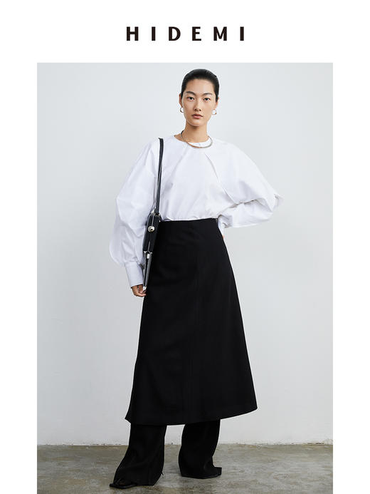 HIDEMI 黑色斜纹羊毛厚款半身裙 商品图5