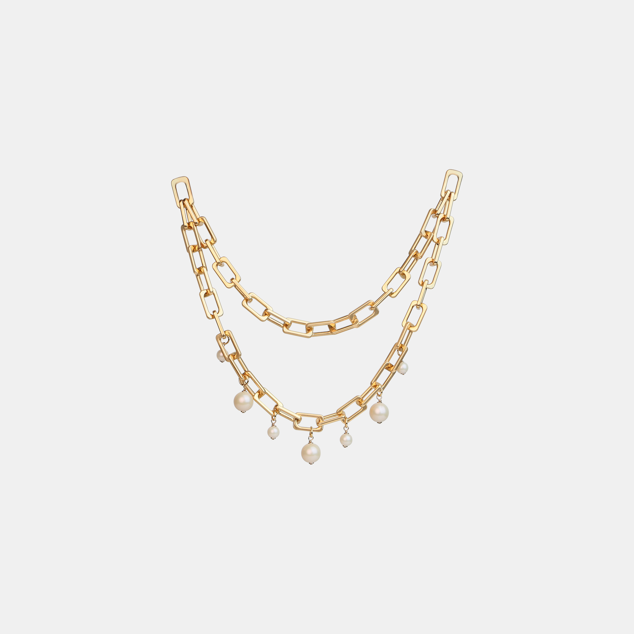 Small Welded Square Metal Chain with Pearl Drops 小号金色方扣珍珠链