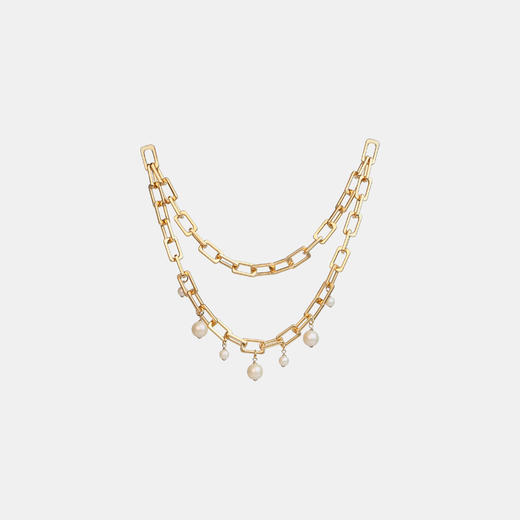 Small Welded Square Metal Chain with Pearl Drops 小号金色方扣珍珠链 商品图0